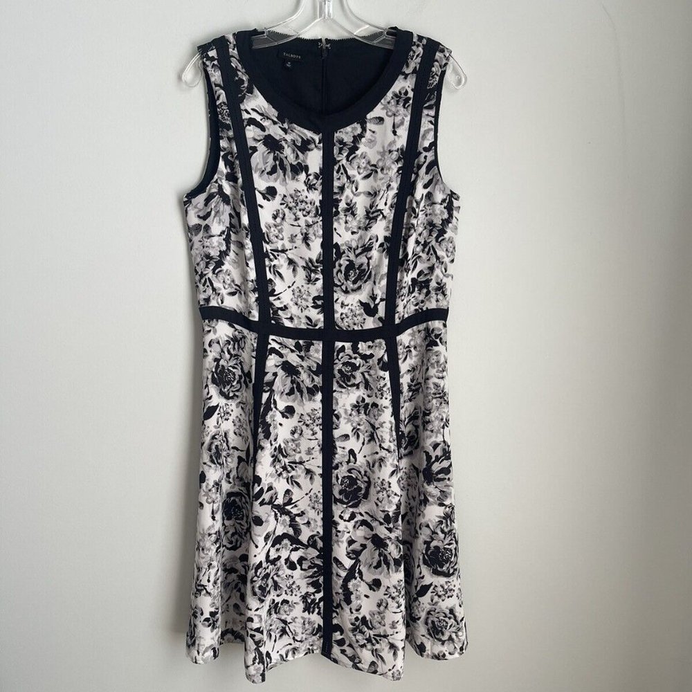 Talbots Black White Floral Sleeveless Knee Length Dress